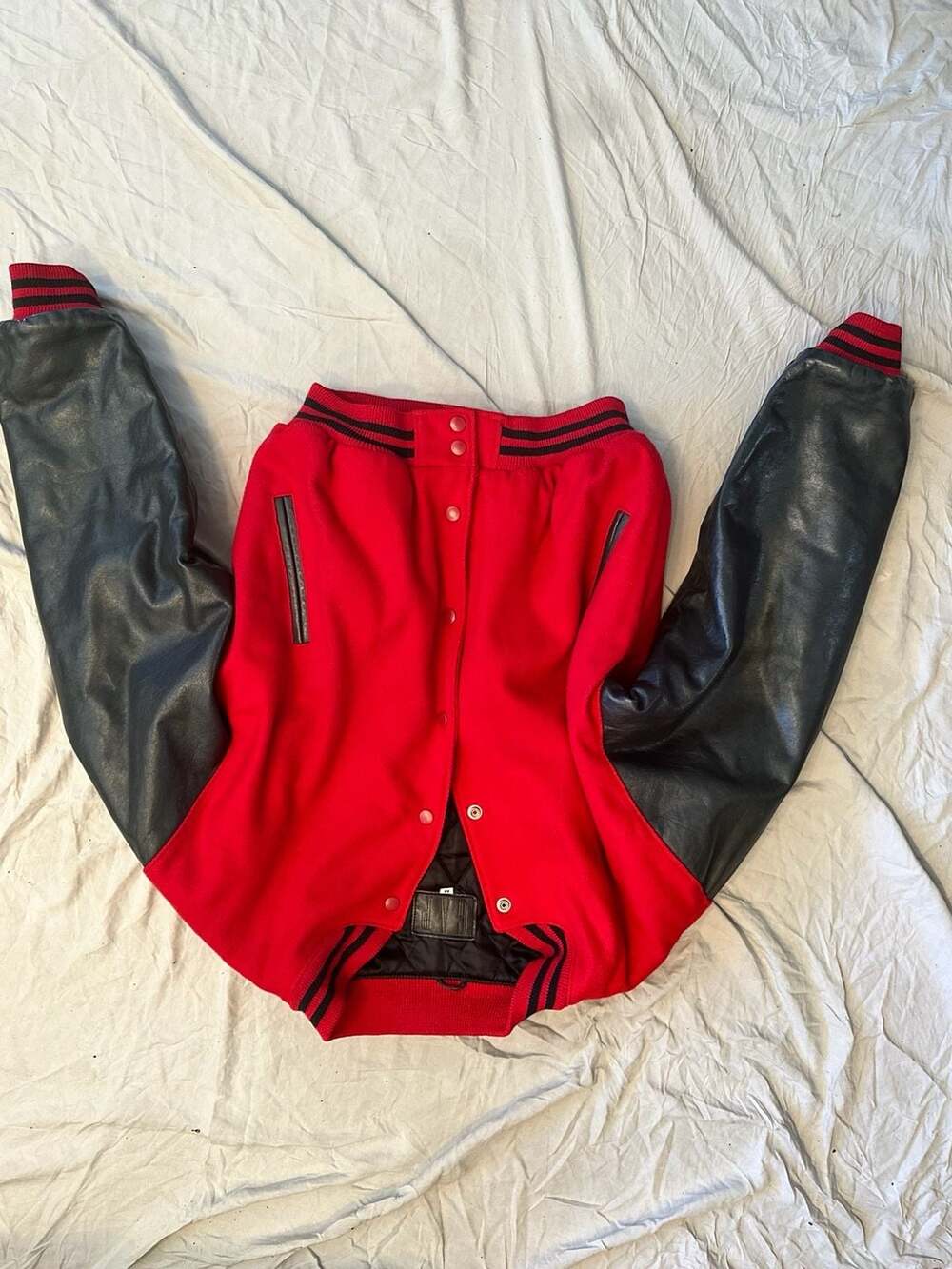 Vintage Gap Varsity Jacket Red Black Leather Wool Size M
